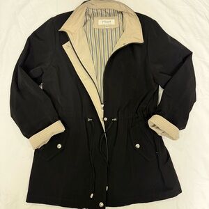 🌻Liz‎ Claiborne Black Jacket Coat with Tan Accents - Sz L